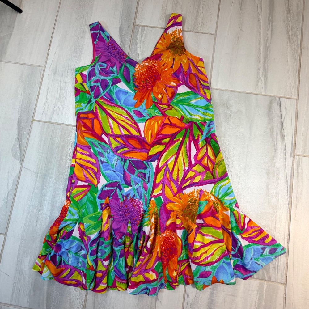 Lauren Ralph Lauren Tropical Floral Drop Waist Ruffle Dress Multicolor Size 8